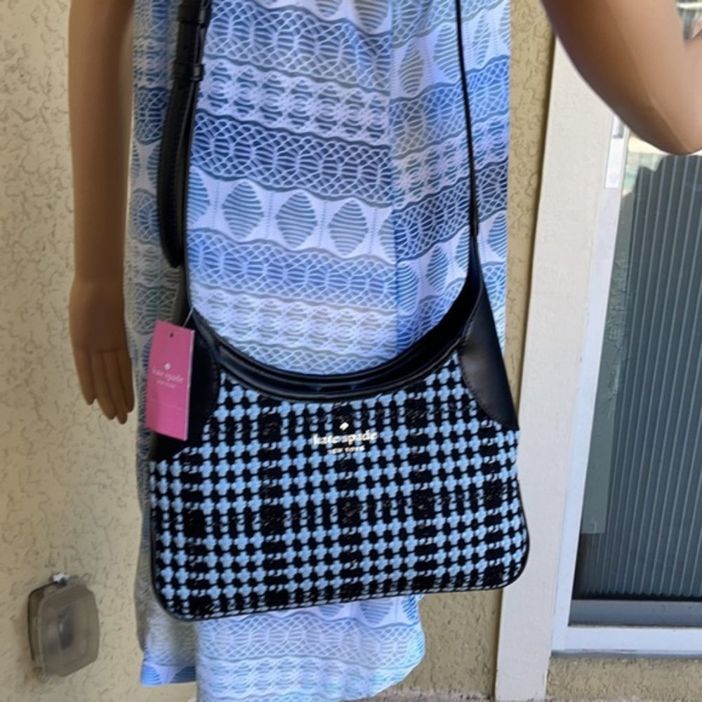 Kate Spade Crossbody Tweed Fabric Blue Multi - Picture 12 of 16